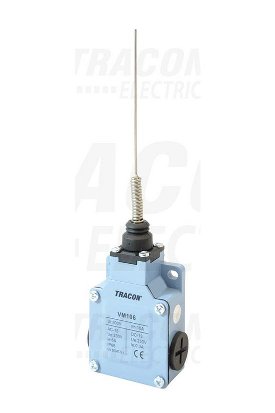 Végálláskapcsoló fém 1ny 1z rugóspálca/-szál 2A/AC15/230V IP66 csúszó érintkező VM TRACON - VM106