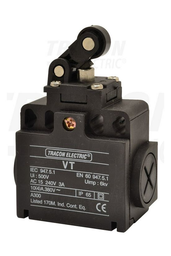 Végálláskapcsoló műanyag 1ny 1z görgős kar 2A/AC15/230V IP65 csúszó érintkező VT TRACON - VT121