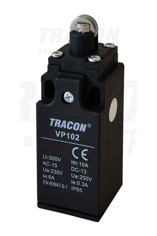 Végálláskapcsoló műanyag 1ny 1z görgős ütköző 2A/AC15/230V IP65 csúszó érintkező VP TRACON - VP102