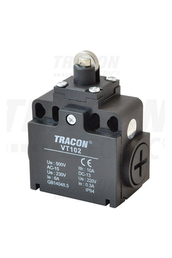 Végálláskapcsoló műanyag 1ny 1z görgős ütköző 2A/AC15/230V IP65 csúszó érintkező VT TRACON - VT102