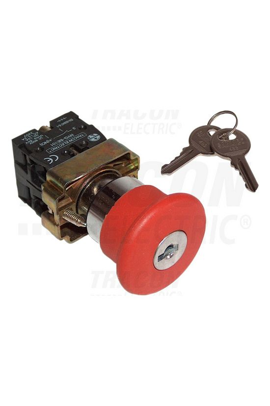 Vészgomba-nyomó komplett tokozott d22 1ny 1z süllyesztett kulcsos nyugtázás csavaros IP44 TRACON - NYGBS9445PTS