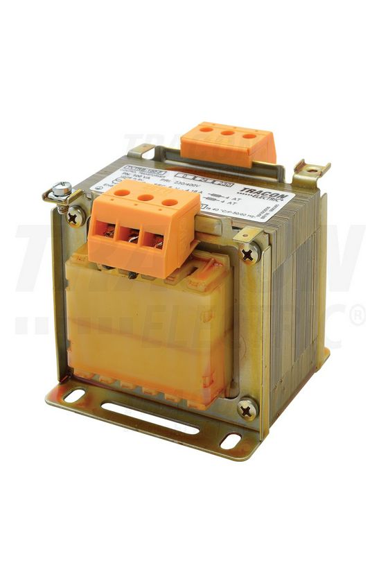 Vezérlőtranszformátor 2/1F biztonsági 100VA 230V/prim 400V 24V/szek 230V IP00 T100 TRACON - TVTRB-100-F