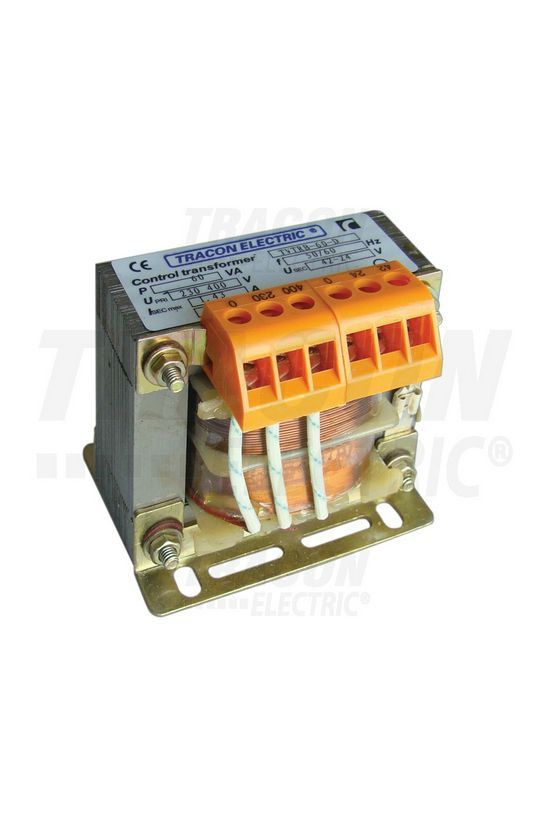 Vezérlőtranszformátor 2/1F biztonsági 60VA 230V/prim 400V 24V/szek 230V IP00 T60 TRACON - TVTRB-60-F