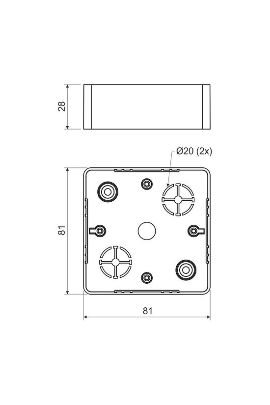 Vezetékcsatorna elosztódoboz sötét tölgy műanyag 81mm x 81mm x 28mm 4mm2-vezetőhöz(max.) LK KOPOS - LK 80X28R/1_I2