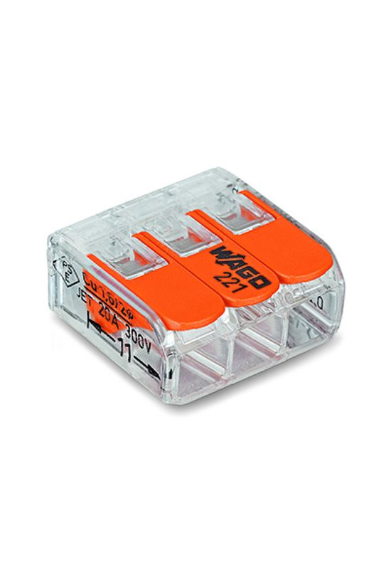 Vezetékösszekötő oldható 32A/450V leágazás 3x 0.2-4mm2 átlátszó polikarbonát (PC) WAGO - 221-413