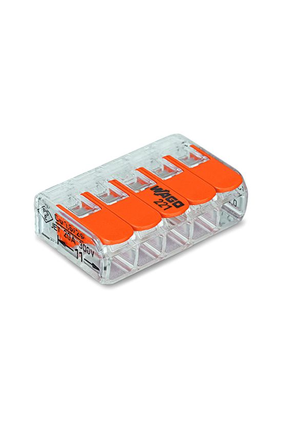 Vezetékösszekötő oldható 32A/450V leágazás 5x 0.2-4mm2 átlátszó polikarbonát (PC) WAGO - 221-415