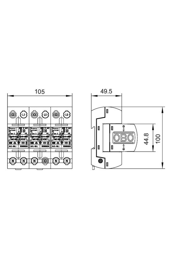 Villámáram-levezető 150kA-imp(10/350) 125kA 230V/AC 2kV 6M MC 50-B 3 OBO-BETTERMANN - 5096876