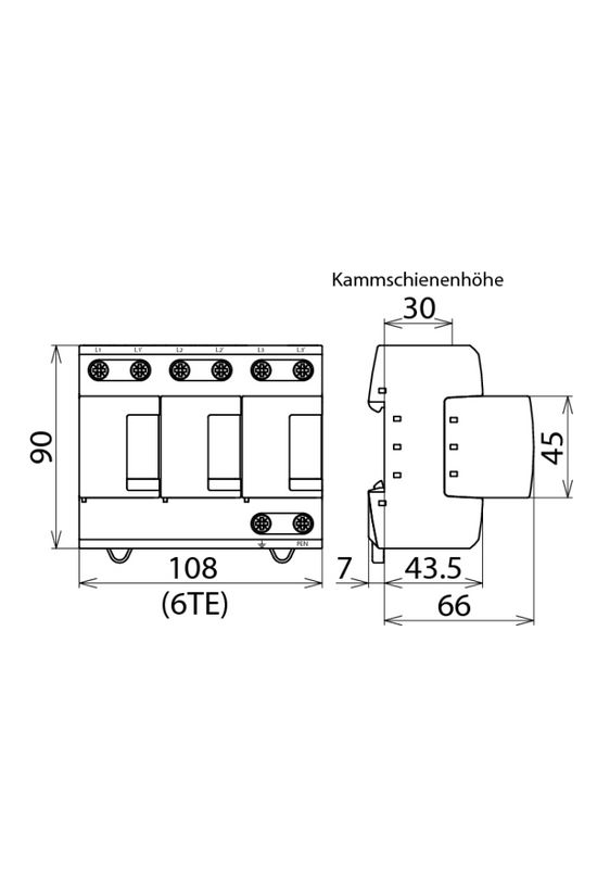 Villámáram-levezető kombi DEHNventil 3P T1+T2 TNC 230V/AC 6M 75kA-imp(10/350) DV M TNC 255 DEHN - 951300